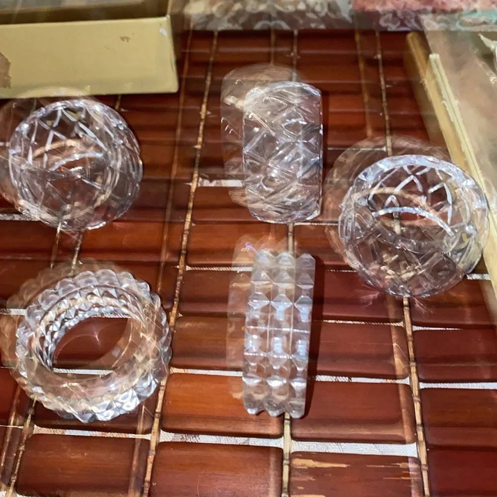 Atlantis Full Lead Crystal Napkin Rings Set Of 6 Vintage Portugal